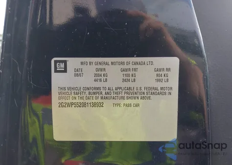 2008 Pontiac Grand Prix z USA, uszkodzony, nr VIN 2G2WP552081138932